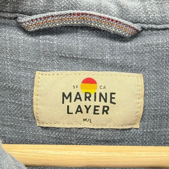 Marine Layer Mens Selvedge Button Up Short Sleeve M/L Shirt Casual Staple - Picture 6 of 7